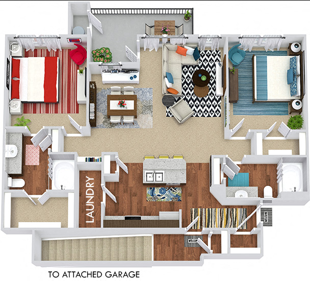 Floor plan for 2 beds, 2 baths, 1180 sqft